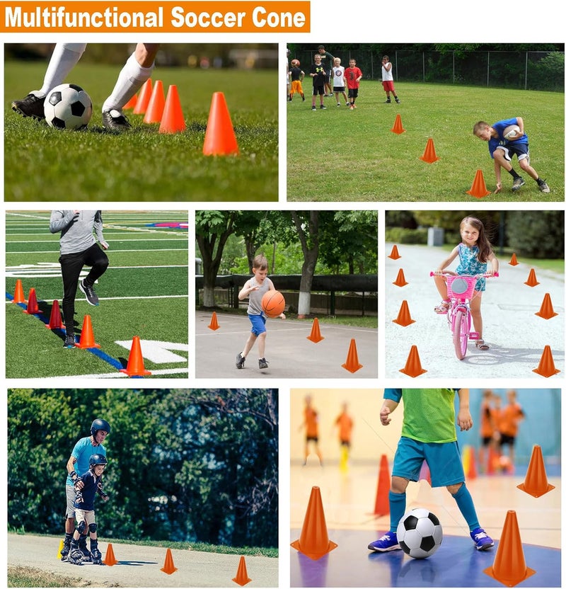 Aphrolin 7 Inch Soccer Cones with Carry Bag,15 Pcs Sports Training Cones, Basketball Football Skating Drills Cones, Small Plastic Agility Marker Cone For Indoor and Outdoor Games,Orange Mini Traffic Cones - Image 3